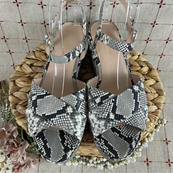 🌺HP Kate Spade “Bunton” Snakeskin Embossed Leather Strappy Platform Sandals 9.5 - Picture 5 of 10